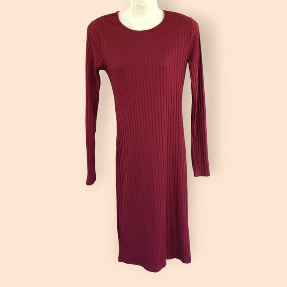 Forever 21 Dresses & Skirts - Forever 21 Medium Red Burgundy Stretchy Ribbed Knit Dress Bodycon Long Sleeve